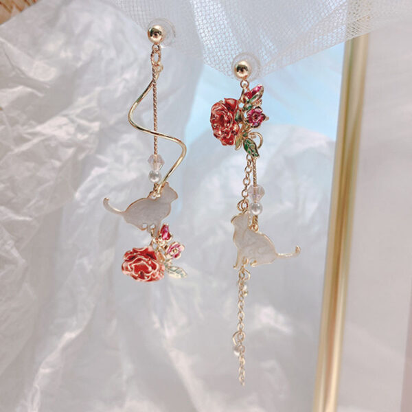 Flower Long Earrings Wild Red Rose Flower Long Rhinestone Tassel Earrings Earrings - Image 6