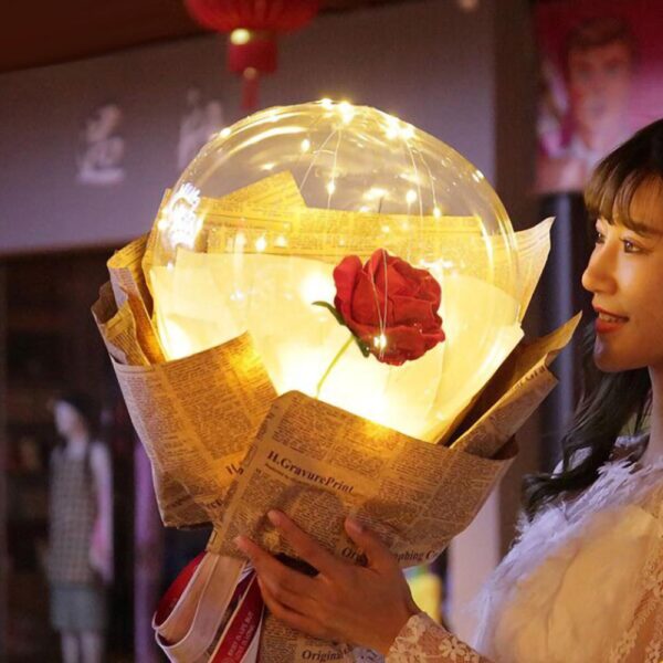 LED Luminous Balloon Rose Bouquet Transparent Bobo Ball Rose - Image 3